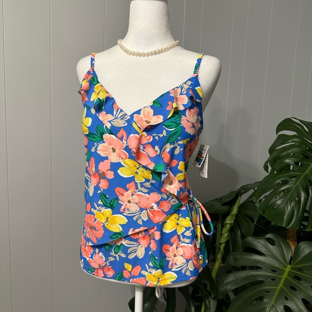 #4) 🏖️NEW wrap style Swim Top with cups size large (12-14) never worn excellent.